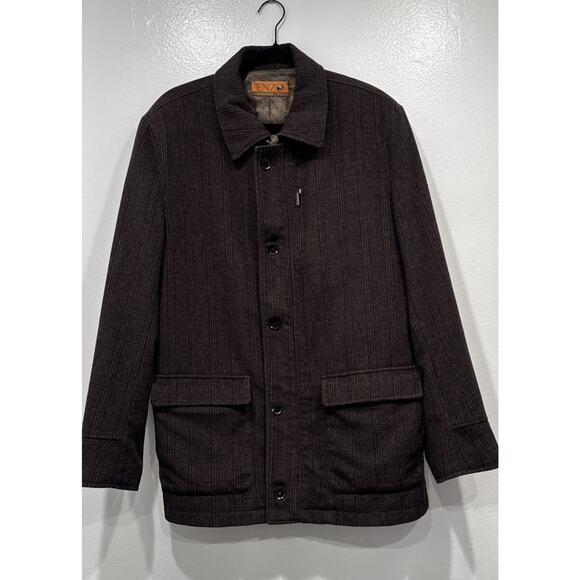ENZO Tovare Jacket Men’s Large Brown Check Wool Blend Lined Button Front Coat - Picture 1 of 11